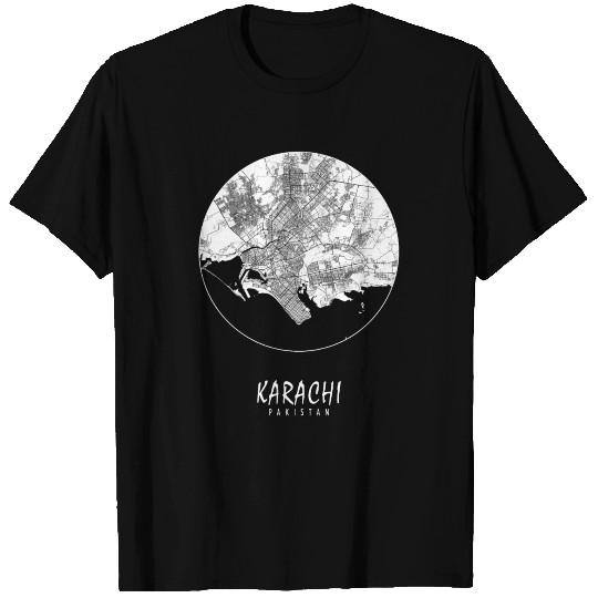 Karachi, Pakistan City Map - Full Moon T Shirts