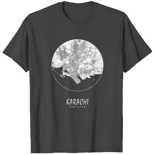 Karachi, Pakistan City Map - Full Moon T Shirts