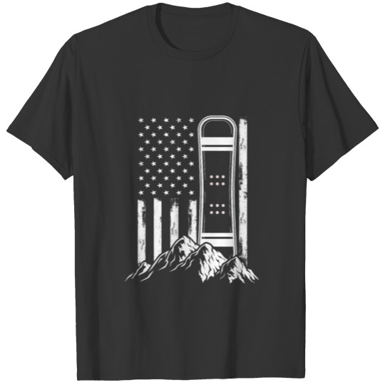 USA Flag Snowboard Mountains Winter Sport Gift T-shirt