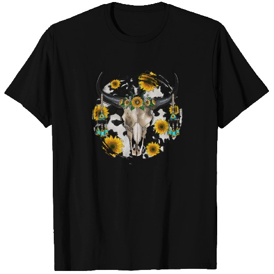 Bull Skull With Sunflower T Shirts