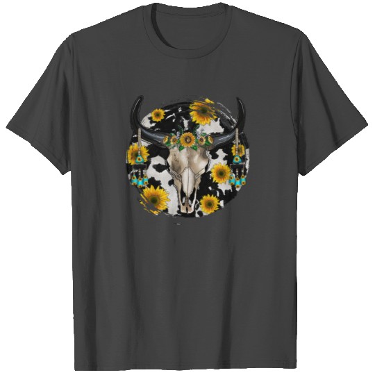 Bull Skull With Sunflower T Shirts