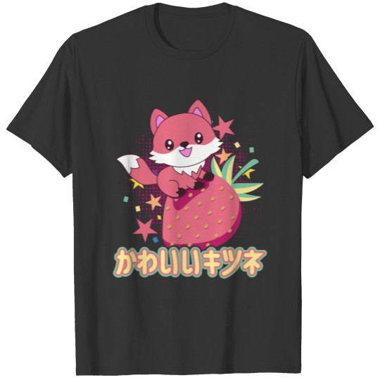 Kawaii Pink Goth Fox Pink Pastel Strawberry Japane T Shirts