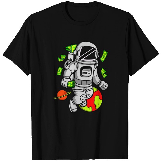 Astronauts Holding Money Cartoon Design T Shirts