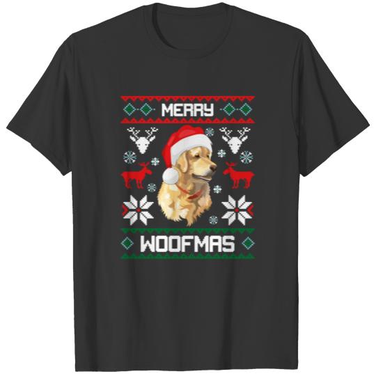 Golden Retriever Dog Merry Woofmas Christmas T-shirt