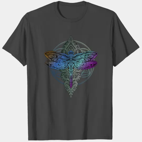 Colorful Mandala Dragonfly Lotus T Shirts
