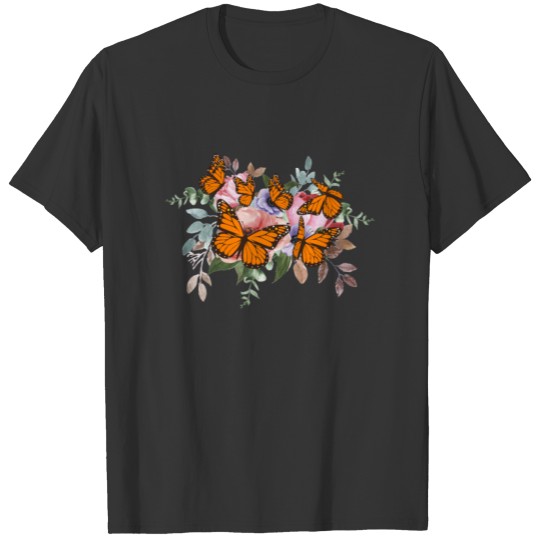 Butterflies And Roses, Monarch Butterfly Pink T Shirts
