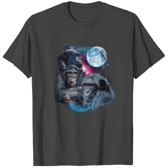 3 Moon Chimpanzee Art Monkey Chimp Ape Animal Pun T Shirts