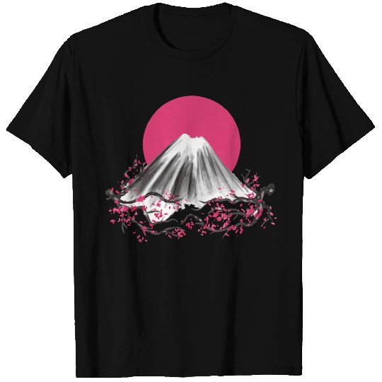 Fuji Mountain japanese art red sun sakura flower T Shirts