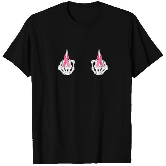 Skeleton Middle Finger Pink Ribbon T Shirts
