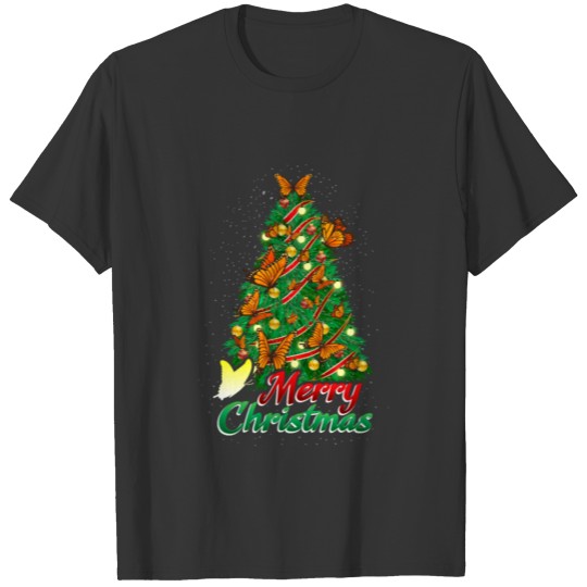 Monarch Butterfly Merry Christmas Pine Tree T Shirts
