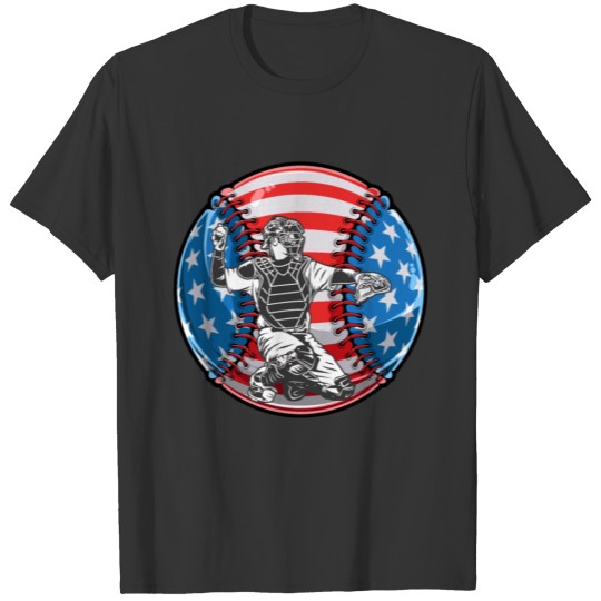 4th of July Baseball Player USA Softball Catcher T Shirts