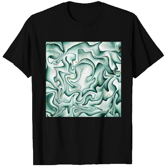 Dark Green White Gold Fantasy Wave Pattern T Shirts