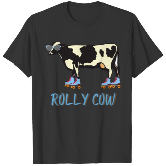 Rolly Cow Roller Skating Cow Sunglasses Cartoon T-shirt