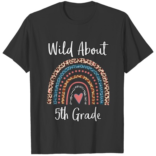 Wild About 5th Grade Cheetah Zebra Print Rainbow T-shirt