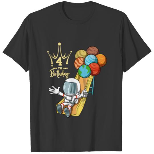 4th Birthday Astronaut Space Slide Planets T-shirt