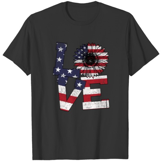4th Of July Love Sunflower Patriotic American Flag T-shirt