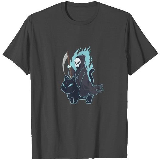 Grim Reaper Riding Cat Funny Death Halloween T Shirts