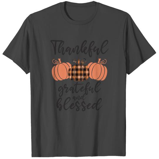 Thankful Grateful and Blessed Pumpkin Plaid T Shirts