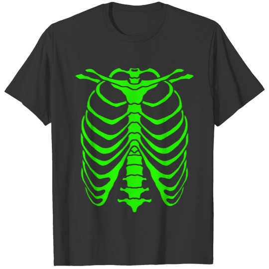 Punk Skeleton Rib Cage Bright Green T Shirts