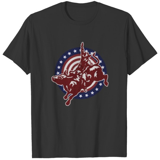 Bull Riding Rodeo Rider Cowboy Vintage USA Flag T-shirt