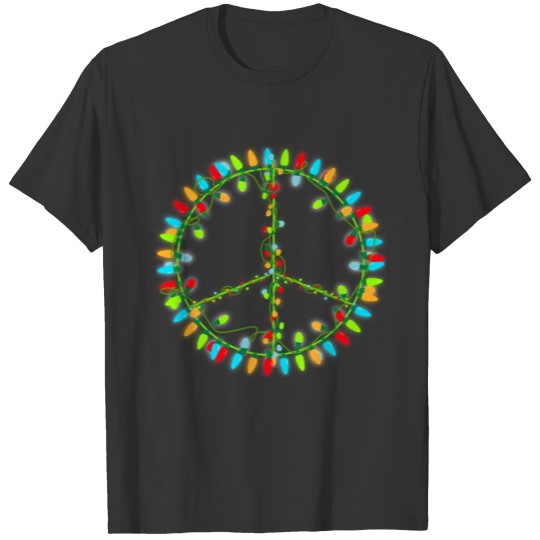 Christmas Lights Peace Sign Retro Hippie Happy T Shirts