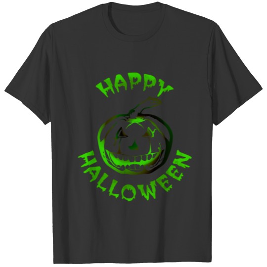 Happy Halloween Dark Gradient Pumpkin Green T Shirts