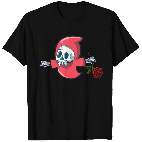 Skull Halloween T Shirts hold red rose, Skeleton