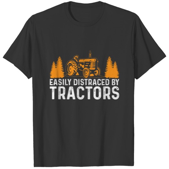 Easily Distracted By Tractors - Vintage Funny T-shirt