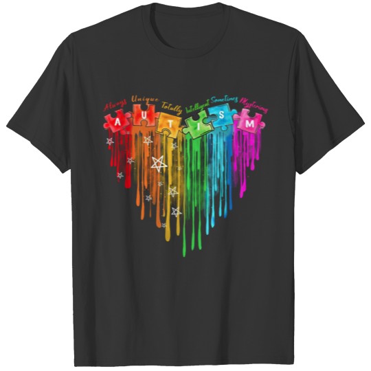 Rainbow Autism Heart Funny Cute Autism Awareness T-shirt