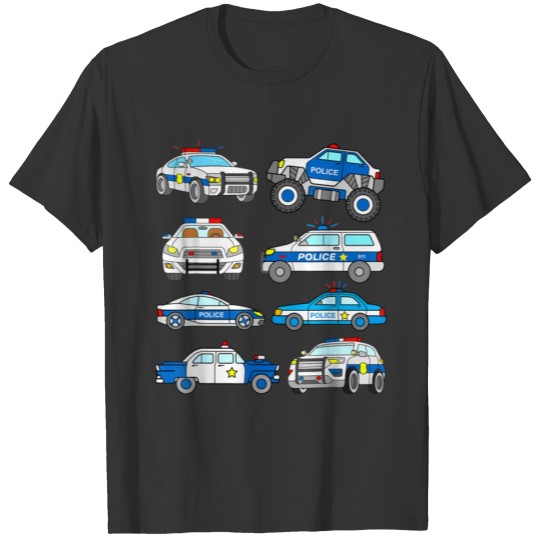 Police Vehicles for Kids Men Women Cop Cars Boys T Shirts