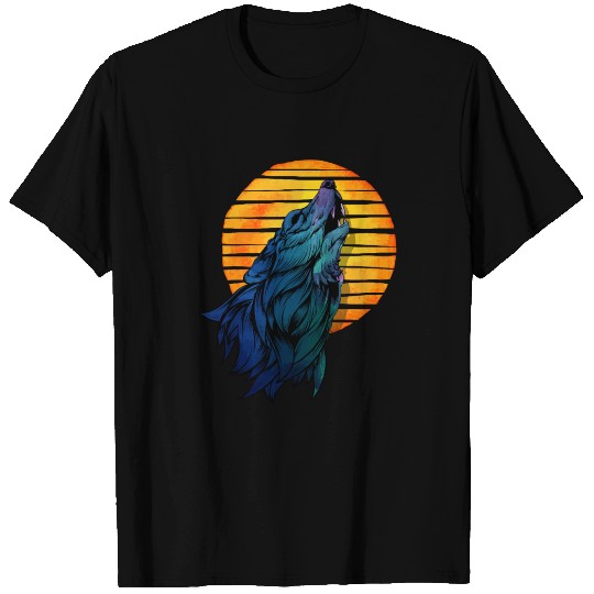 Howling Wolf Retro Sunset Art Design Wolf T Shirts