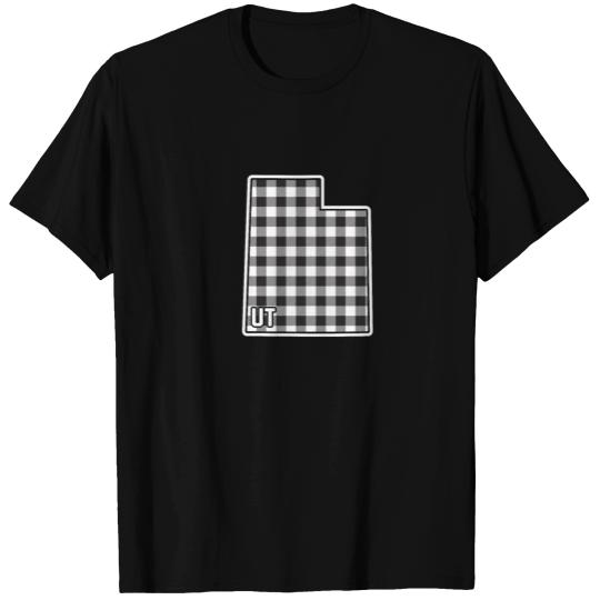 Utah Gingham Plaid Style Checkered AB State Shape T Shirts