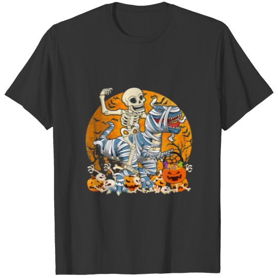 Skeleton Riding Dinosaur Mummy Pumpkin T rex T-shirt