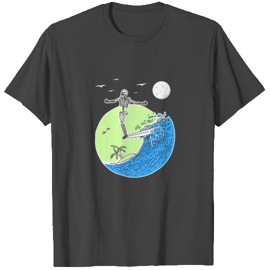 Moonlight surfing skeleton T Shirts for Halloween