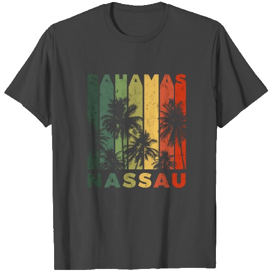 Retro Nassau Bahamas Beach Vacation Fan Palm Tree T Shirts