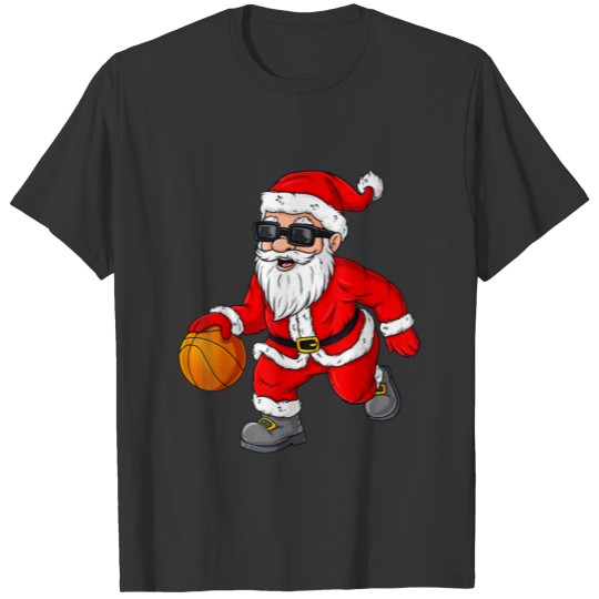 Christmas Santa Claus Dribbling A Basketball Boys T Shirts