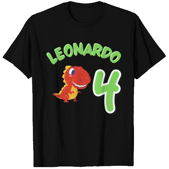 Leo Leonardo 4 Years 4th Birthday Present Dinosaur T Shirts
