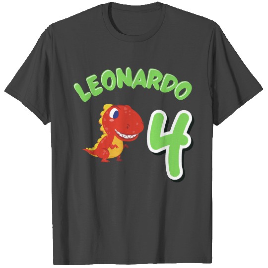 Leo Leonardo 4 Years 4th Birthday Present Dinosaur T Shirts