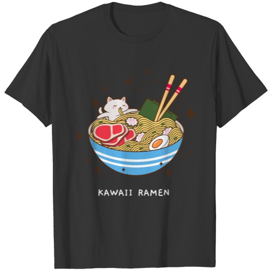 Kawaii ramen T Shirts T Shirts- kawaii cat eat ramen t-shi