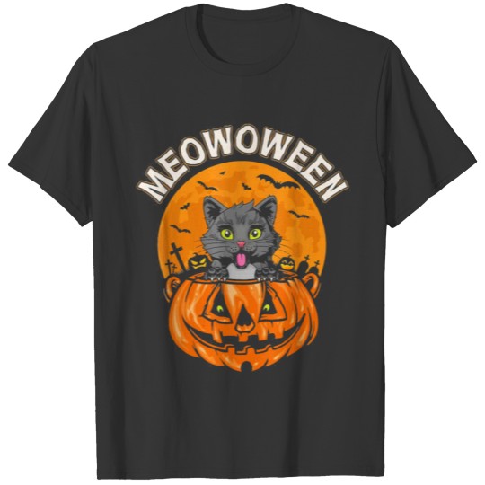 Meow O Ween Spooky Black Cat Halloween Party T-shirt