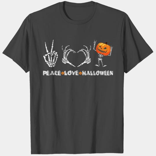 Halloween Skeleton Peace Love Halloween T Shirts