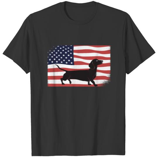 Weiner Dog Dachshund Patriotic American Flag T-shirt
