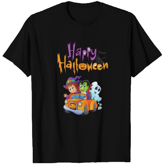 Happy Halloween Witch, Dracula, Ghost driving car T Shirts