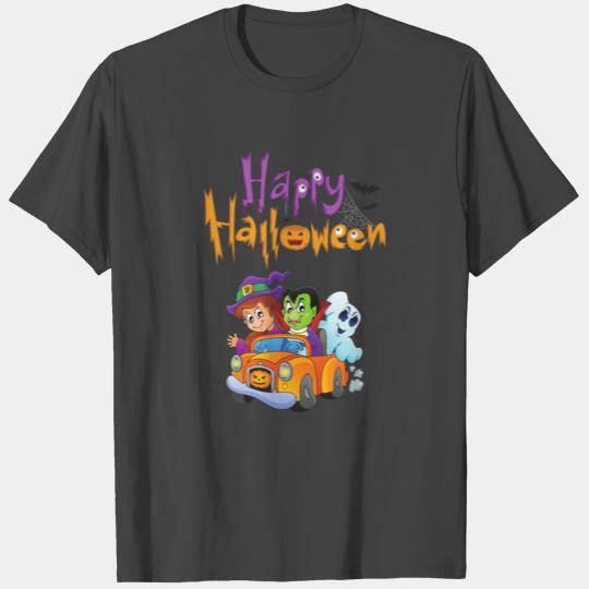 Happy Halloween Witch, Dracula, Ghost driving car T Shirts