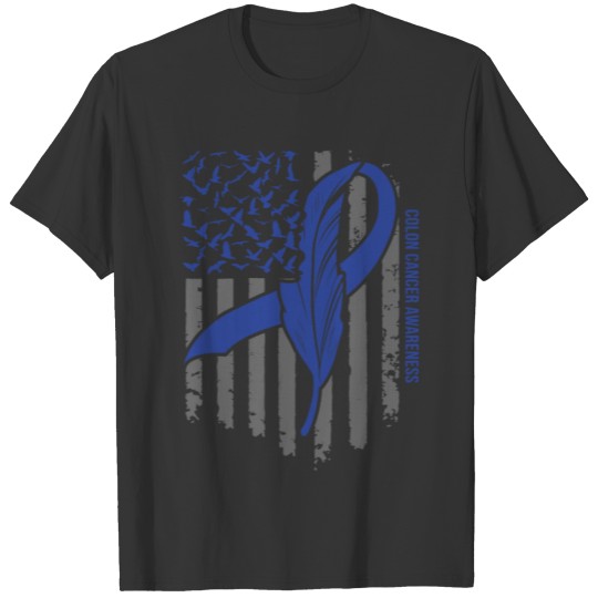 Colon Cancer Awareness Ribbon - Dark Blue Ribbon T-shirt