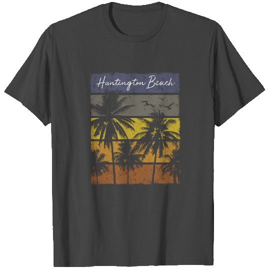 Retro Huntington Beach California Palm Tree T Shirts