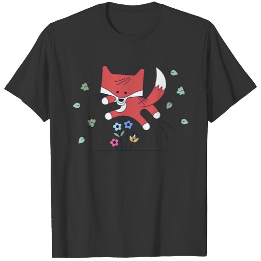 Fox Fox animal cute flowers lovely graphic design T-shirt