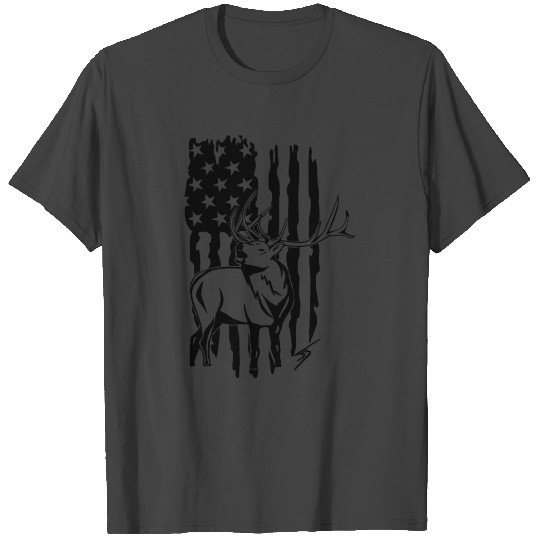 Elk American Flag T Shirts