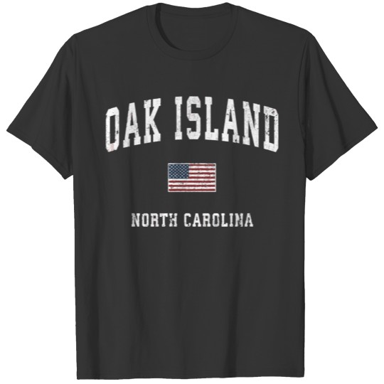 Oak Island North Carolina NC Vintage American Flag T Shirts