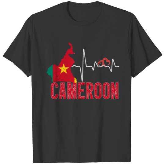 Cameroon Flag Map Heartbeat for Cameroonian Pride T-shirt